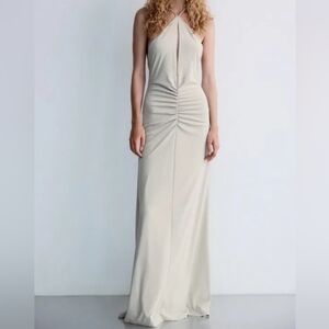 Zara Halter Ruched Maxi Dress